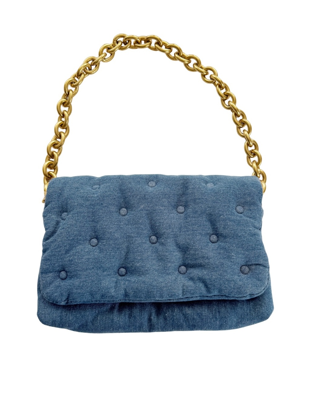 Zara Blue Quilted Puffy Purse With Chain